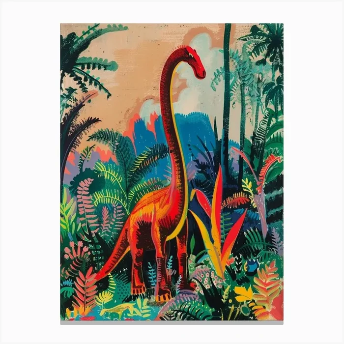 Colourful Dinosaur In The Landscape Painting 3 Canvas Print by Dino Delights