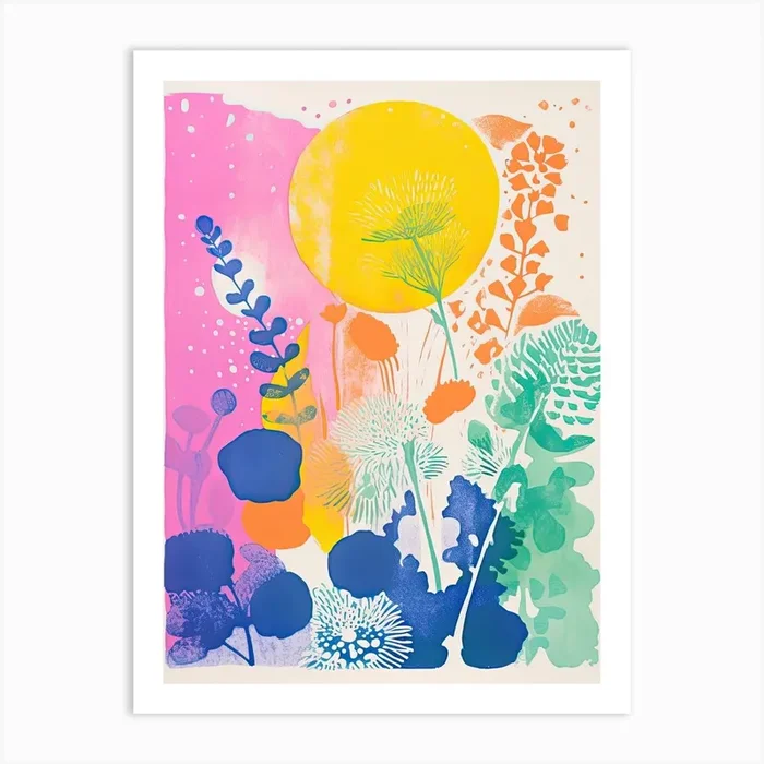 Colourful Flower Still Life Risograph Style 33 Art Print by Vintage Ink