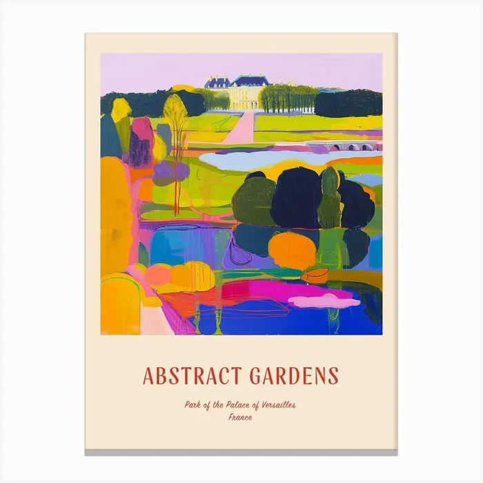 Colourful Gardens Park Of The Palace Of Versailles France 1 Red Poster Canvas Print by Hue Horizons Art Prints