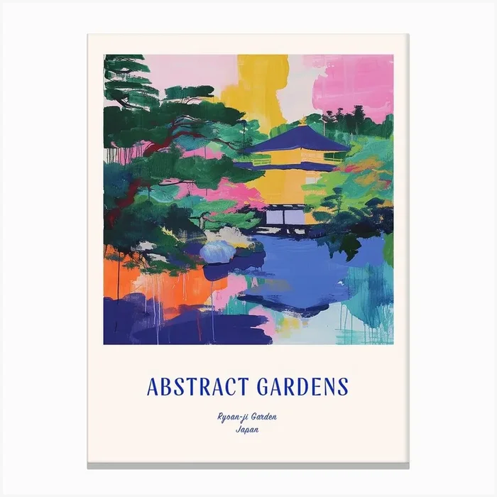 Colourful Gardens Ryoan Ji Garden Japan 2 Blue Poster Canvas Print by Hue Horizons Art Prints