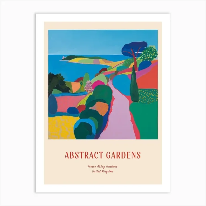 Colourful Gardens Tresco Abbey Gardens United Kingdom 4 Red Poster Art Print by Hue Horizons Art Prints