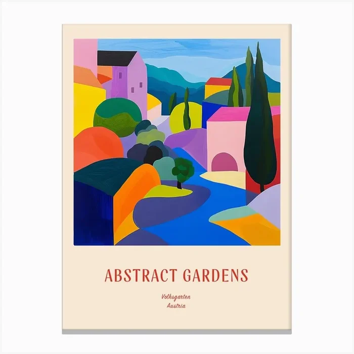 Colourful Gardens Volksgarten Austria 3 Red Poster Canvas Print by Hue Horizons Art Prints