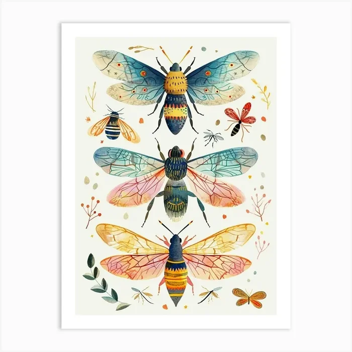 Colourful Insect Illustration Bee 1 Art Print by Ritual Art Prints