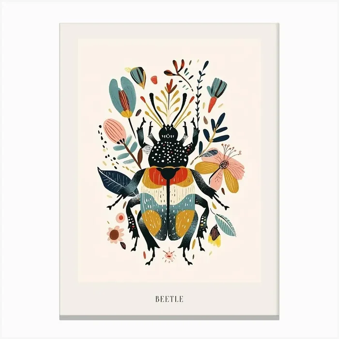 Colourful Insect Illustration Beetle 3 Poster Canvas Print by Ritual Art Prints