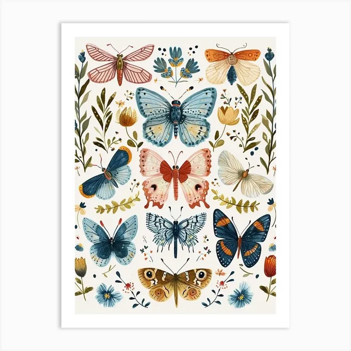 Colourful Insect Illustration Butterfly 19 Art Print by Ritual Art Prints