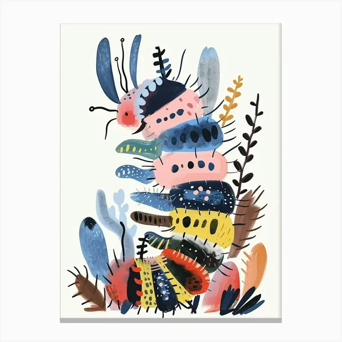 Colourful Insect Illustration Catepillar 10 Canvas Print by Ritual Art Prints