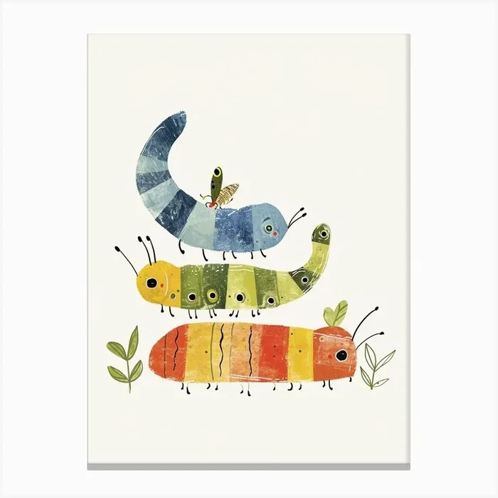 Colourful Insect Illustration Catepillar 6 Canvas Print by Ritual Art Prints