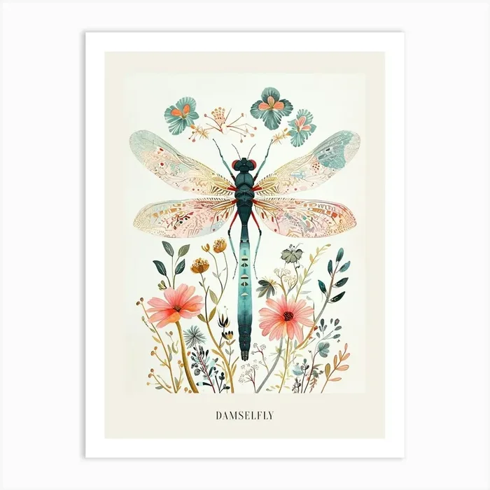 Colourful Insect Illustration Damselfly 13 Poster Art Print by Ritual Art Prints