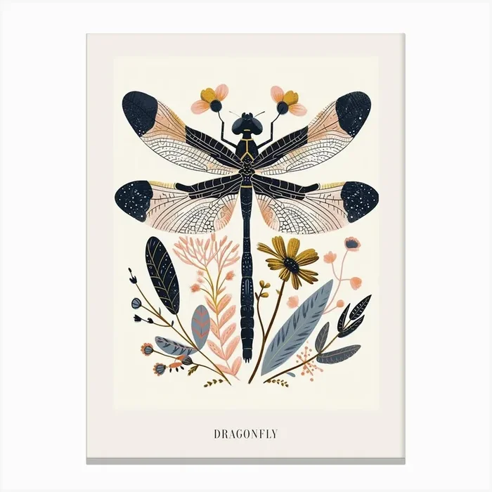 Colourful Insect Illustration Dragonfly 10 Poster Canvas Print by Ritual Art Prints