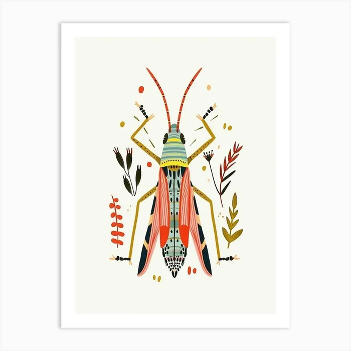 Colourful Insect Illustration Grasshopper 6 Art Print by Ritual Art Prints