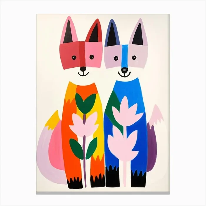 Colourful Kids Animal Art Arctic Fox 2 Canvas Print by Scribble Studio
