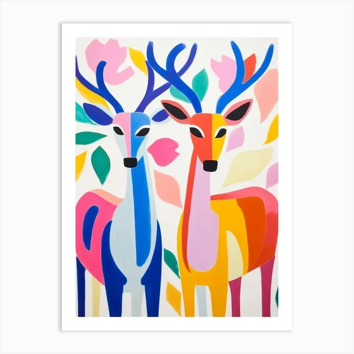 Colourful Kids Animal Art Deer Art Print by Scribble Studio