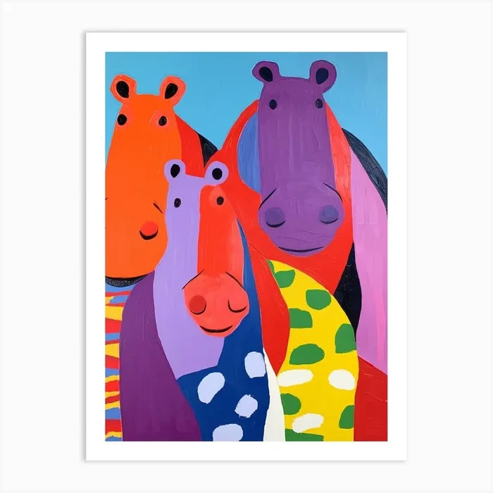 Colourful Kids Animal Art Hippopotamus 3 Art Print by Scribble Studio
