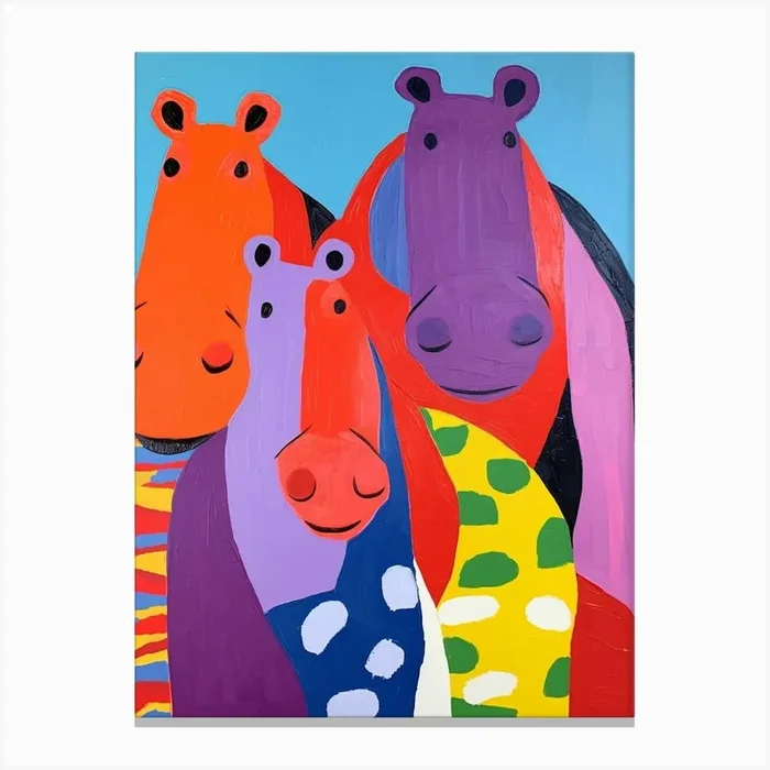 Colourful Kids Animal Art Hippopotamus 3 Canvas Print by Scribble Studio