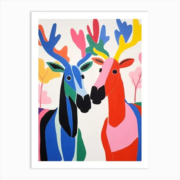 Colourful Kids Animal Art Moose 2 Art Print by Scribble Studio