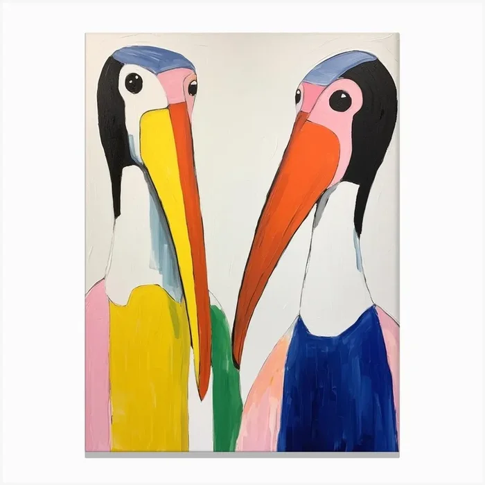Colourful Kids Animal Art Pelican 1 Canvas Print by Scribble Studio