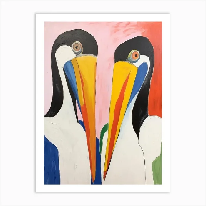 Colourful Kids Animal Art Pelican 3 Art Print by Scribble Studio