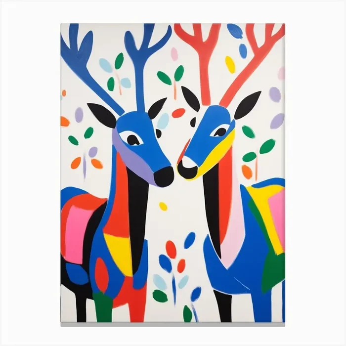 Colourful Kids Animal Art Reindeer 1 Canvas Print by Scribble Studio