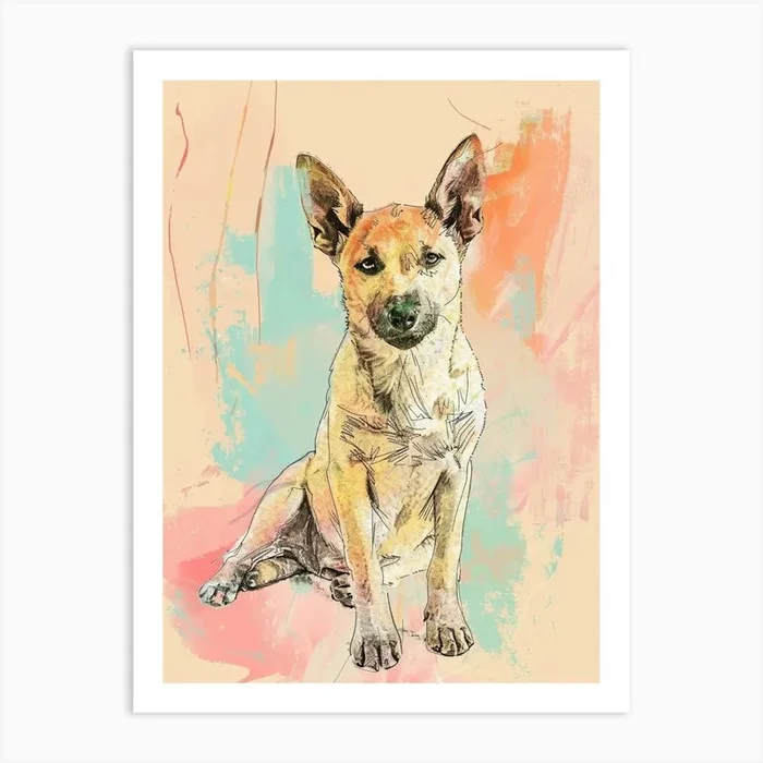 Colourful Portuguese Podengo Pequeno Dog Abstract Line Illustration 2 Art Print by Woof and Whiskers