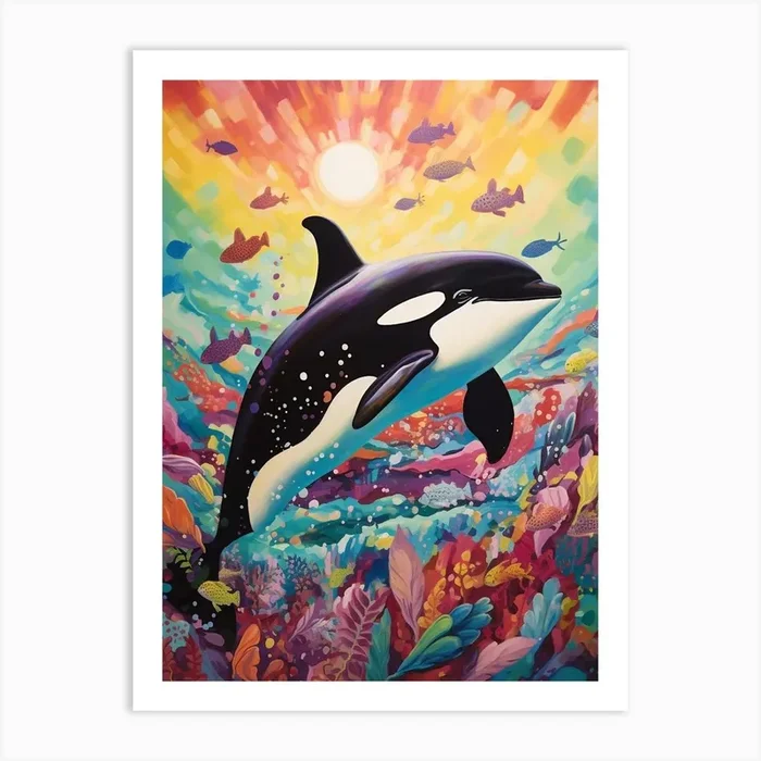 Colourful Surreal Orca Whale Underwater Art Print by Energy of the Sea