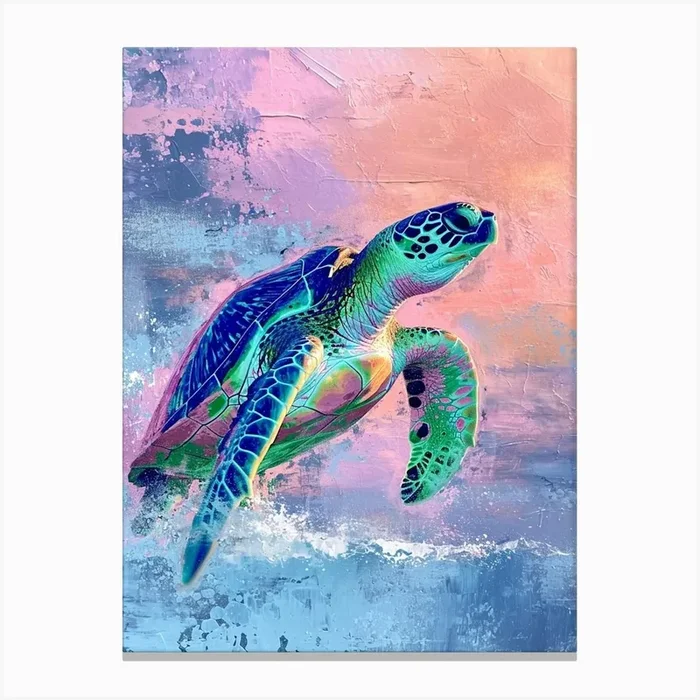 Colourful Textured Painting Of A Sea Turtle 1 Canvas Print by Energy of the Sea