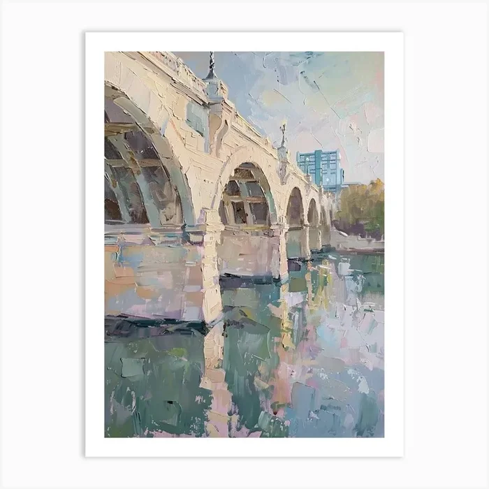 Congress Avenue Bridge Austin Texas Oil Painting 3 Art Print by PixelPerfect