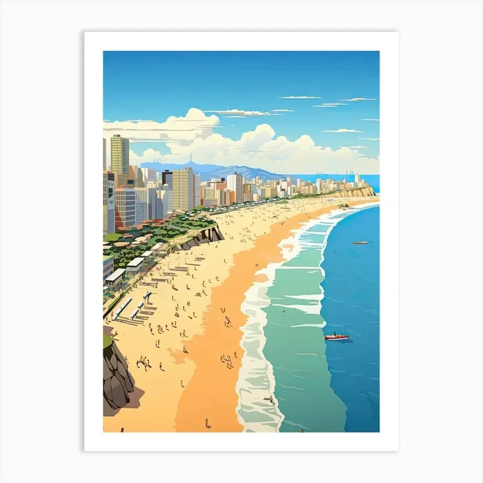 Copacabana Beach, Brazil, Flat Illustration 3 Art Print by Dreamy Seasons Art