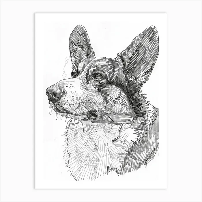 Corgi Dog Line Sketch 2 Art Print by Woof and Whiskers