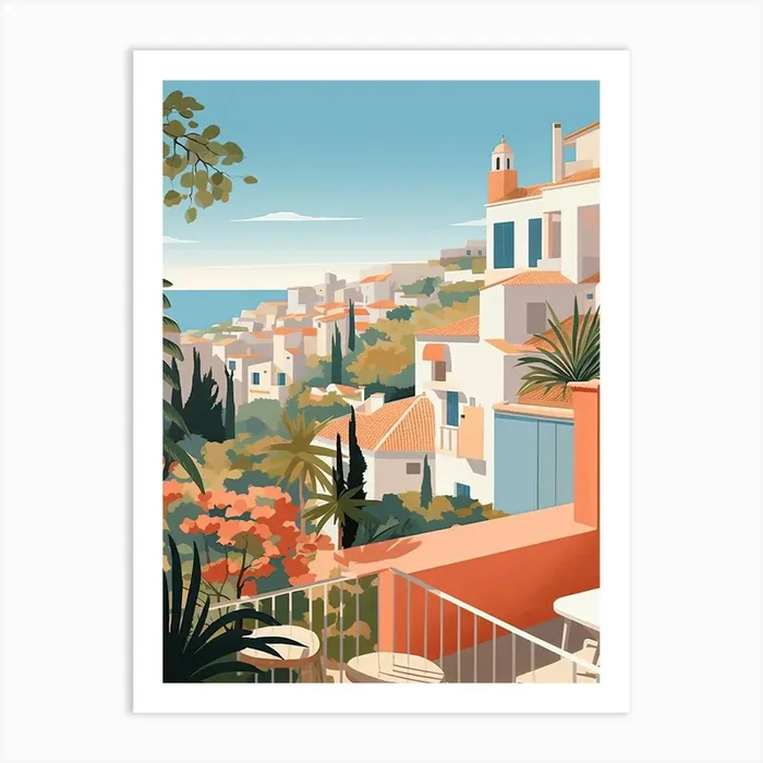Costa Del Sol, Spain, Graphic Illustration 1 Art Print by Dreamy Seasons Art