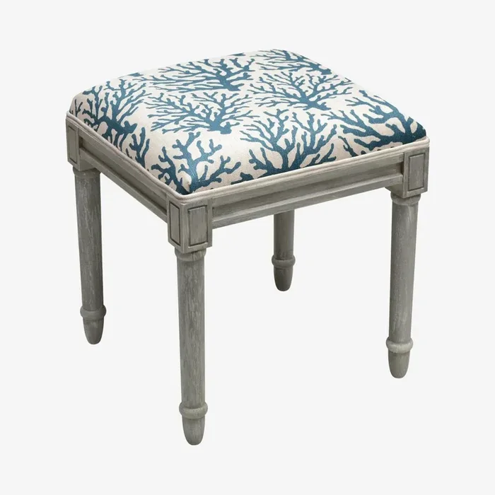 Cottage Vanity Stool – Navy / Grey – Linen – Coral by 123Creations