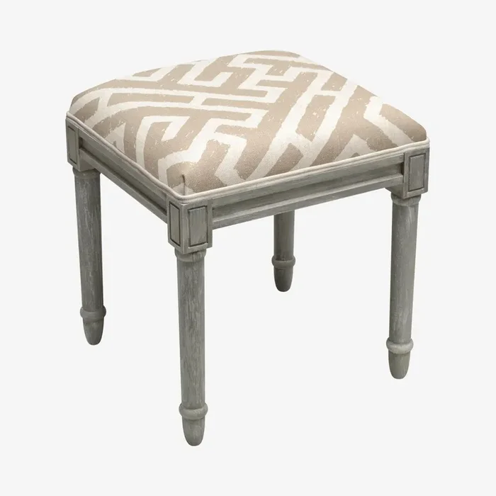 Cottage Vanity Stool – Taupe / Grey – Linen – Lattice by 123Creations