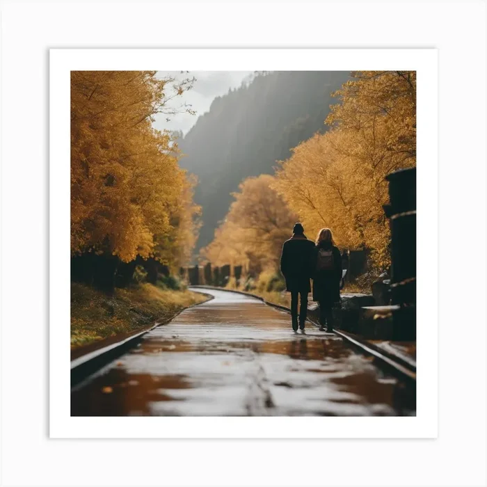 Couple Walking On A Train Track Art PrintJ by jayclassics