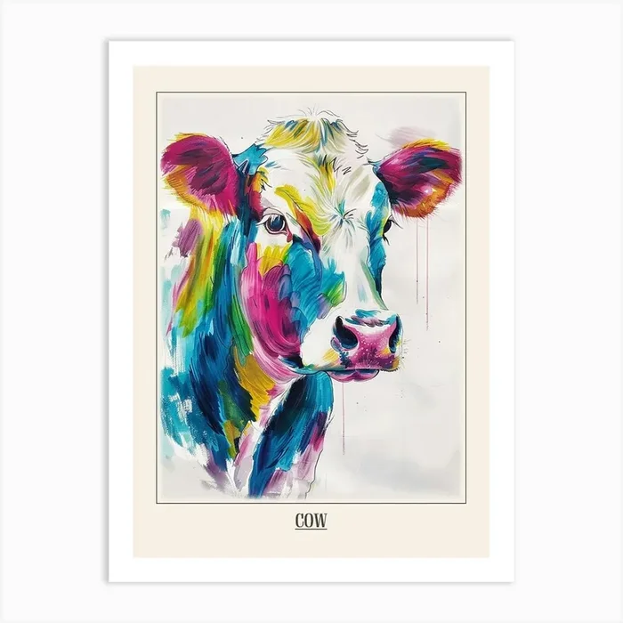 Cow Colourful Watercolour 1 Poster Art Print by Critter Crafts