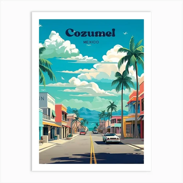 Cozumel Mexico Oceanview Travel Art Art Print by Wanderscape Travel Art