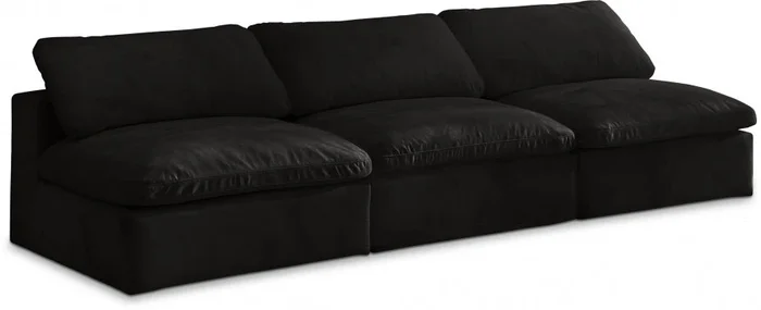 Cozy 117 ” Velvet Upholstered Overstuffed Fiber Filled Comfort Comfort 3pc. Armless Modular Sofa