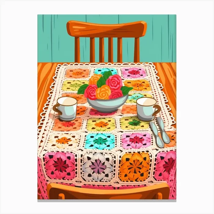 Crochet Dining Room 1 Canvas Print by Crafty Crochet Studio