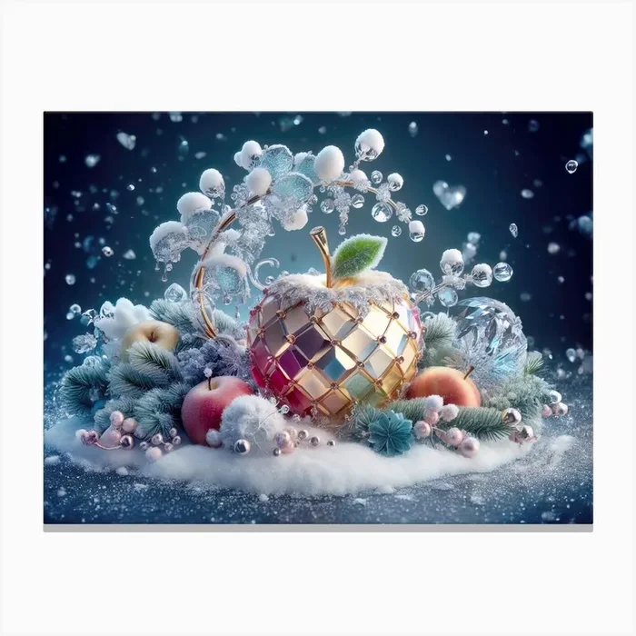 Crystal Apple decorated in elegance style covered with white snow, winter theme Canvas Print by Darrdi