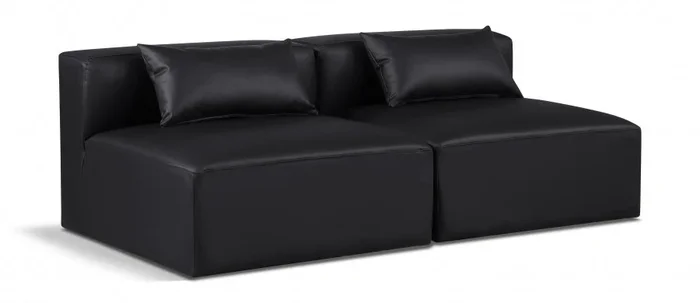 Cube 72 ” Vegan Leather Upholstered 2pc. Armless Modular Loveseat