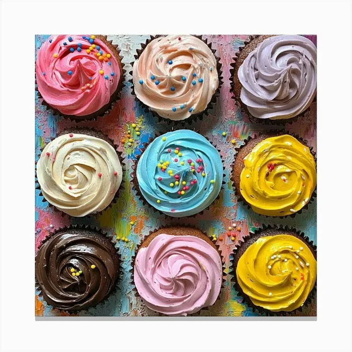 Cupcakes On A Colorful Background Art Canvas PrintS by Saiful