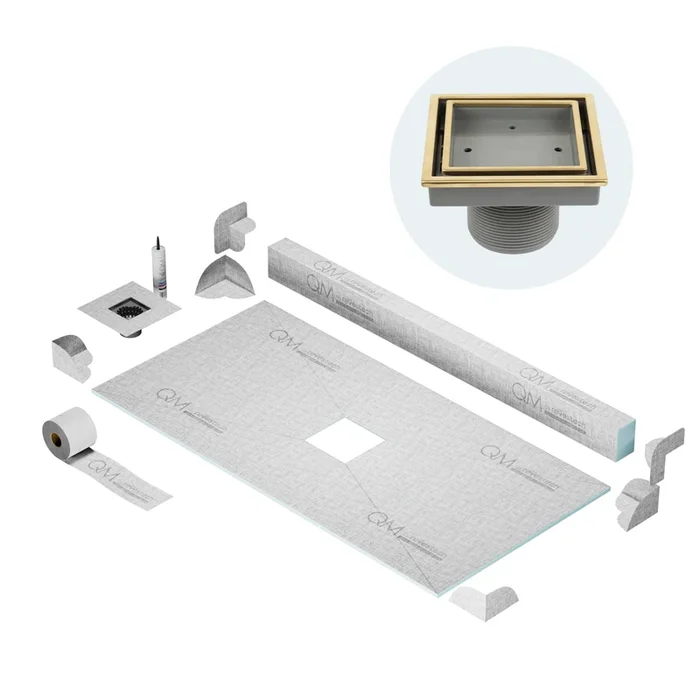 Curb Veil (Tile-In) Shower Pan Kit Square drain