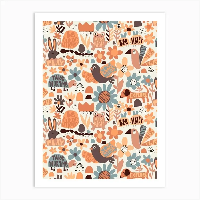 Cute Animals And Affirmations Groovy Retro Kids Art Print by Sandra Hutter Designs