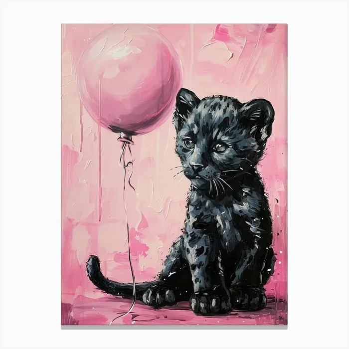 Cute Black Panther 1 With Balloon Canvas Print by Scribble Studio