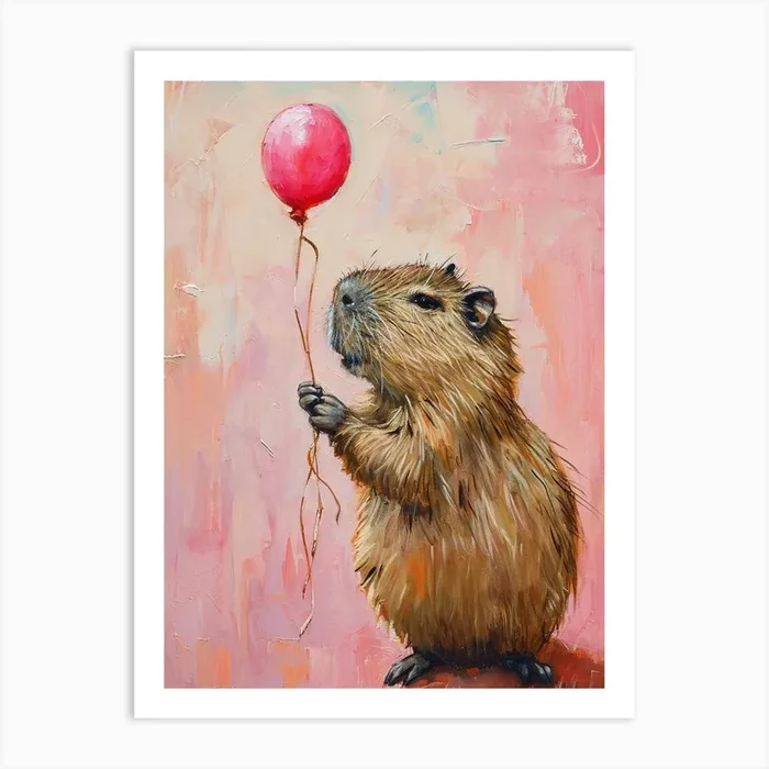 Cute Capybara 2 With Balloon Art Print by Scribble Studio