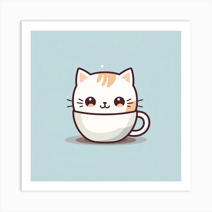 Cute Cat In A Cup Art Print by DigitalDoodle