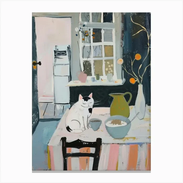 Cute Cat On The Kitchen Table Canvas Print by Purrfect Plates