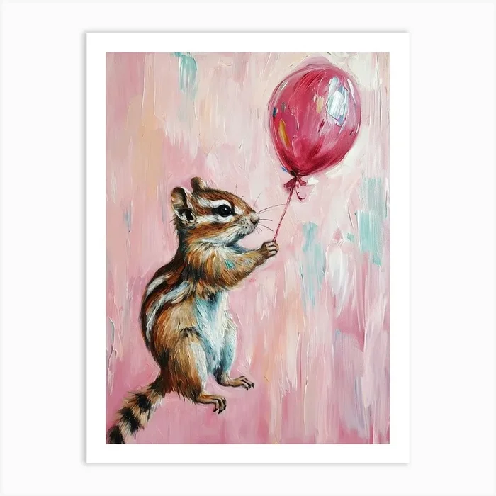 Cute Chipmunk 4 With Balloon Art Print by Scribble Studio