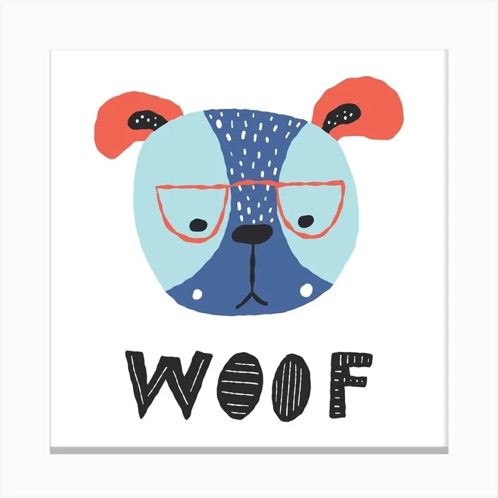 Cute Funny Dog, Woof Lettering Canvas PrintC by Cuteanny