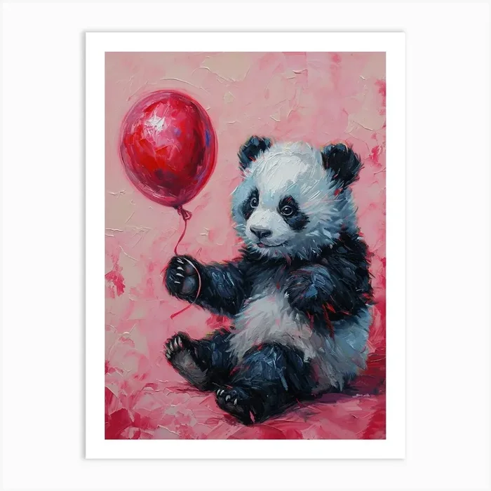 Cute Giant Panda 3 With Balloon Art Print by Scribble Studio