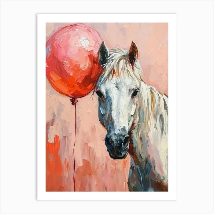 Cute Horse 1 With Balloon Art Print by Scribble Studio