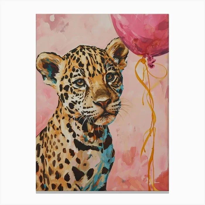 Cute Jaguar 3 With Balloon Canvas Print by Scribble Studio